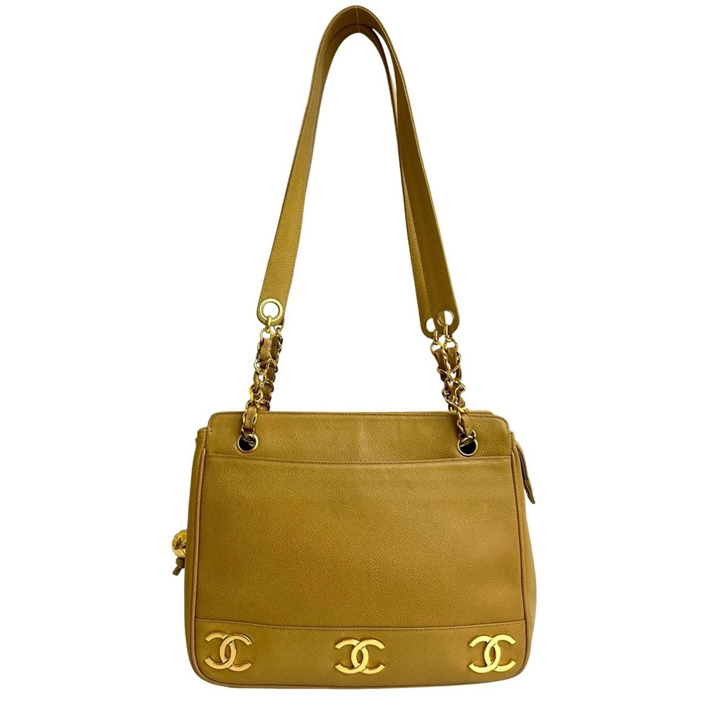 CHANEL Cream Caviar Leather Tote Bag